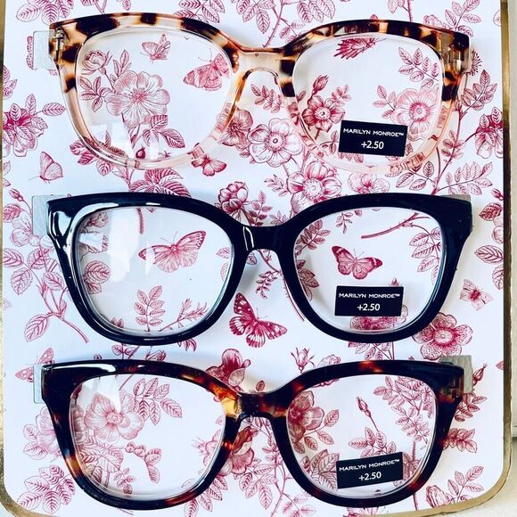 NWT 3 Pack 2.50 Marilyn Monroe Premium Reading Glasses Black, Brown & Tan - Picture 12 of 12